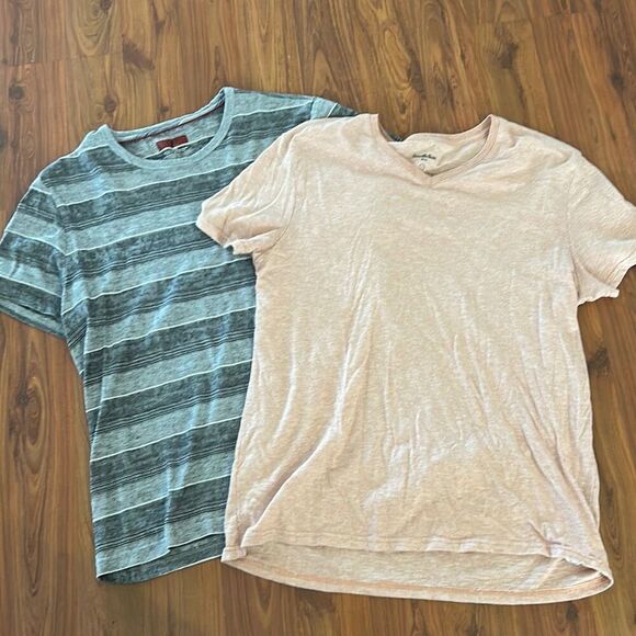2 men's large T-shirts Goodfellow Alfani gray striped peach size large - Picture 1 of 5